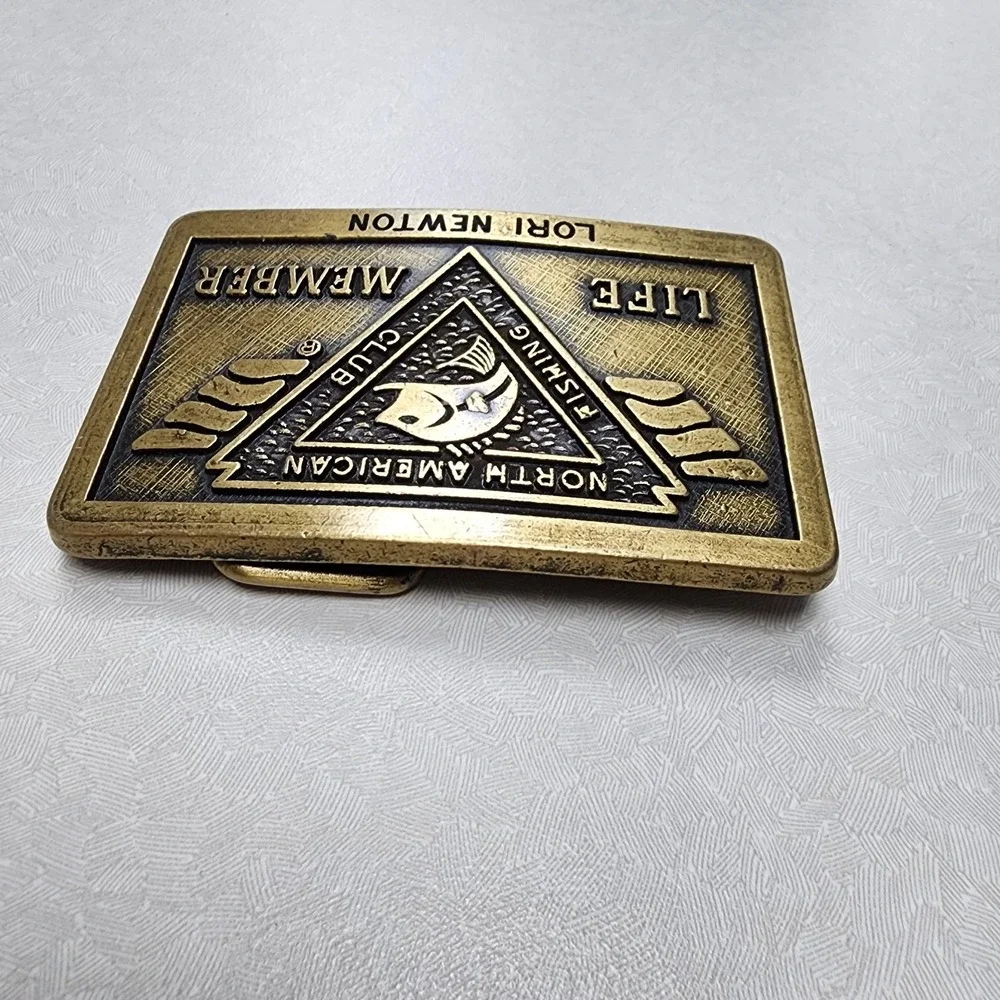 Vintage Brass North American Fishing Club Life Member Belt Buckle NAFC Brass Ton